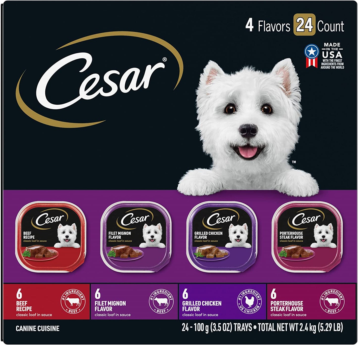 Wet Dog Food Classic Loaf in Sauce Beef Recipe, Filet Mignon, Grilled Chicken and Porterhouse Steak Variety Pack, 3.5 Oz. Easy Peel Trays (24 Count, Pack of 1)