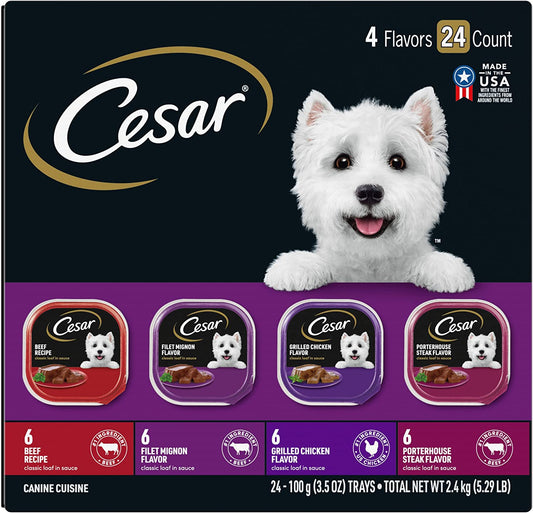 Wet Dog Food Classic Loaf in Sauce Beef Recipe, Filet Mignon, Grilled Chicken and Porterhouse Steak Variety Pack, 3.5 Oz. Easy Peel Trays (24 Count, Pack of 1)