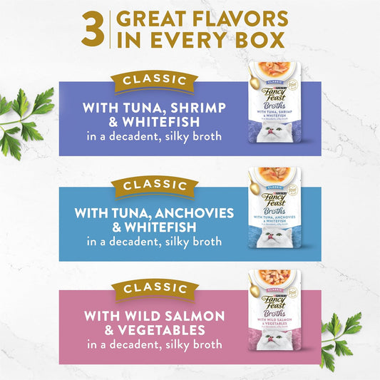 Purina  Lickable Wet Cat Food Broth Complement Classics Collection Variety Pack - (Pack of 12) 1.4 Oz. Pouches